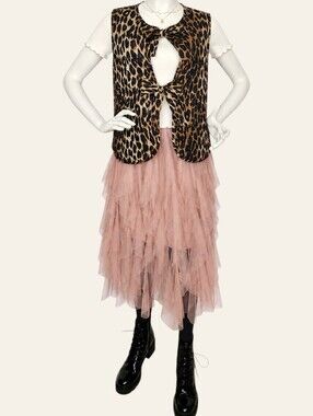 NWT Veveret Leopard Bow Tie Quilted Vest Coquette Indie Sleaze Medium
